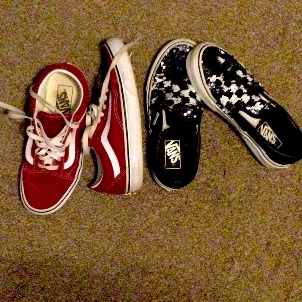 Vans. Black slide on sz. 6.5/ burgundy sz. 7 women